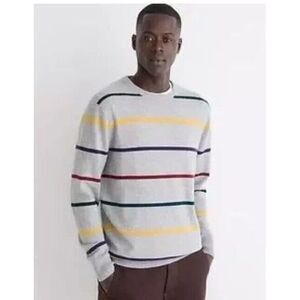 J Crew Cashmere Crewneck Sweater Heather Grey‎ Multi Stripe Sz M